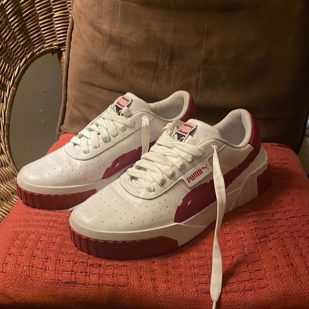 Puma Cali Leather Distressed Pink Logo size 10
